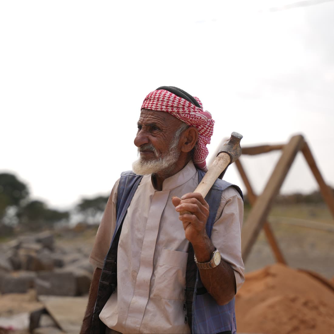 An elder craftsman at work in rural Yemen